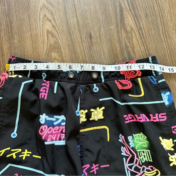 Surf Society Mens Swim Shorts Trunk Small Neon Japanese Bar Party Beach Lined 7” - Picture 12 of 12